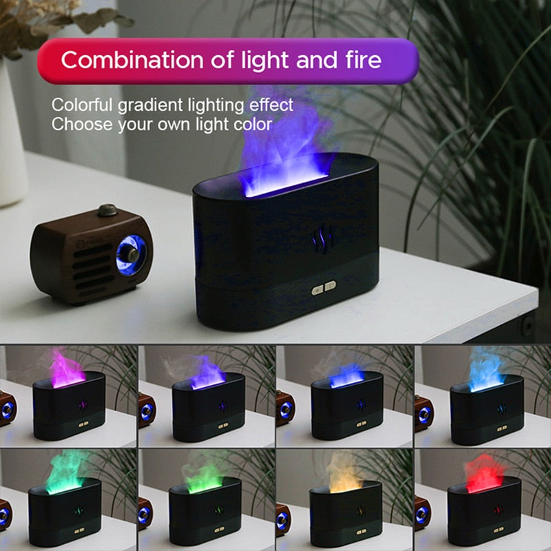 Flame Effect Essential Oil Diffuser | Ultrasonic Air Humidifier with Remote Control | LED Mist Aromatherapy Light