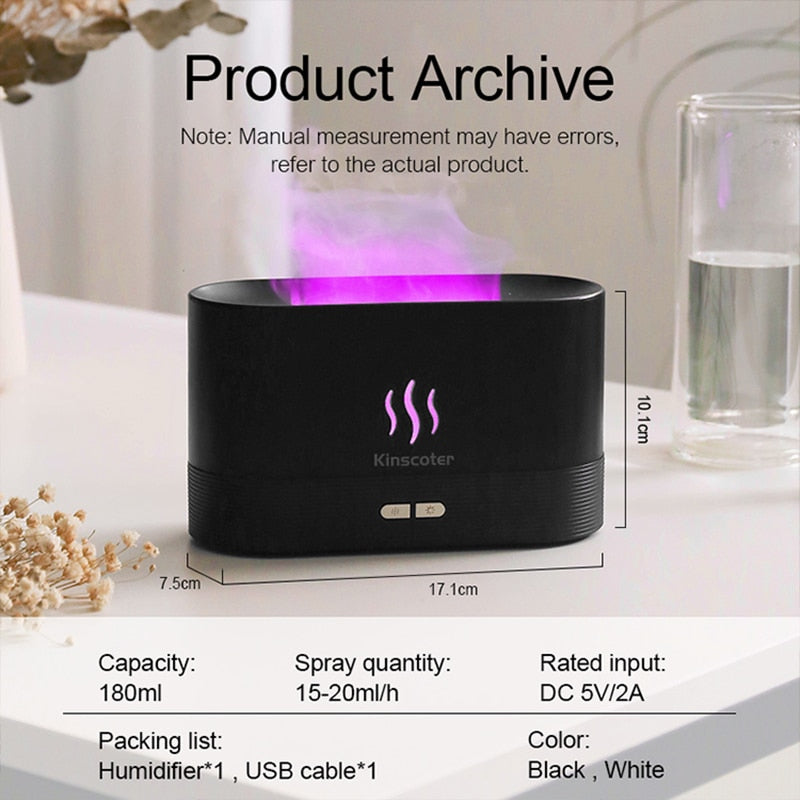 Flame Effect Essential Oil Diffuser | Ultrasonic Air Humidifier with Remote Control | LED Mist Aromatherapy Light
