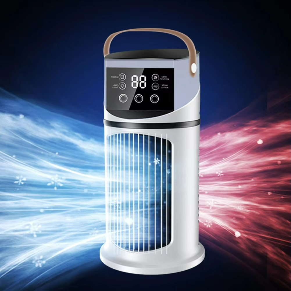 Water Cooling Fan with Humidifier | 9-Speed USB Air Cooler | Tri-Nozzle Mist, 8-Hour Timer & Ambient LED Lighting
