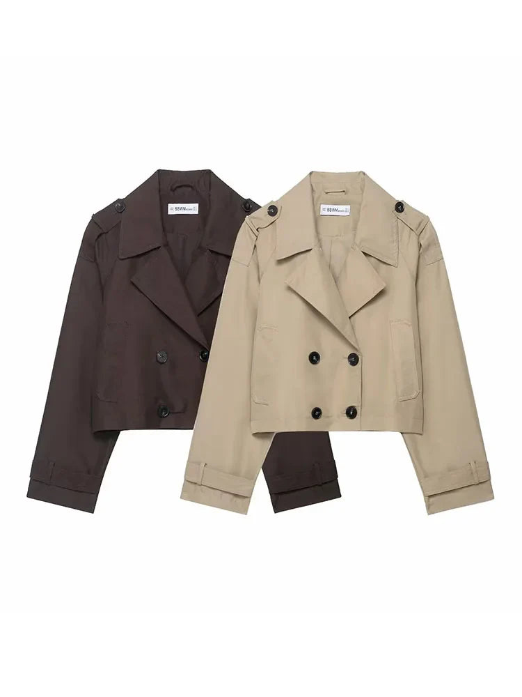 Women’s Double-Breasted Trench Coat | Short Autumn Winter Jacket with Pockets