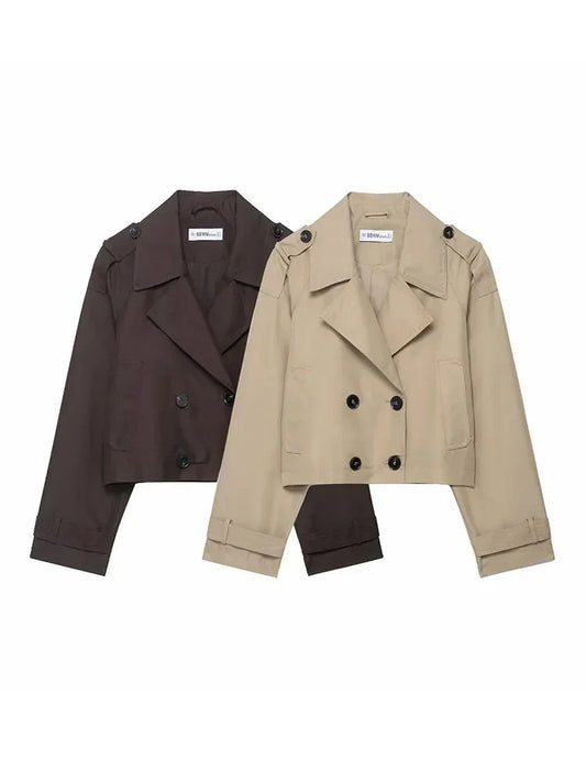 Women’s Double-Breasted Trench Coat | Short Autumn Winter Jacket with Pockets