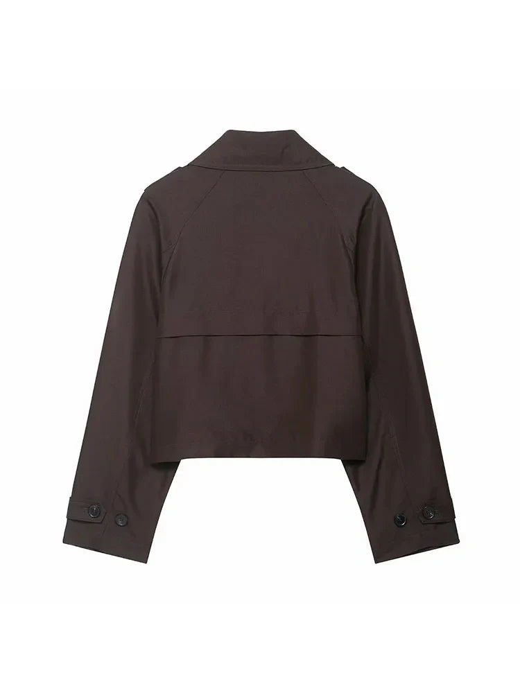 Women’s Double-Breasted Trench Coat | Short Autumn Winter Jacket with Pockets