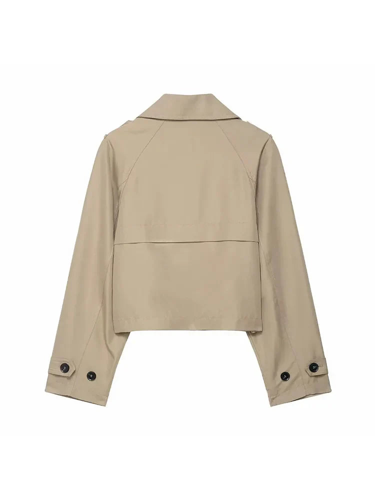 Women’s Double-Breasted Trench Coat | Short Autumn Winter Jacket with Pockets