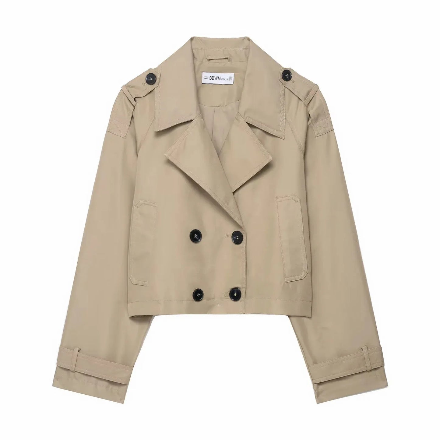 Women’s Double-Breasted Trench Coat | Short Autumn Winter Jacket with Pockets