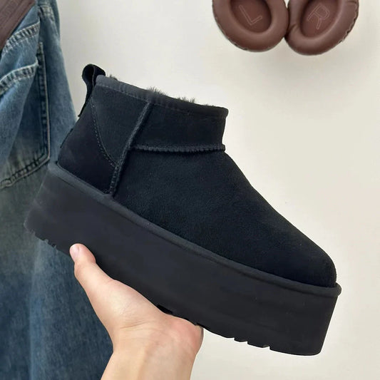 Women’s Mini Platform Boots | Cozy Fur Lining | Black Ankle Booties for Winter