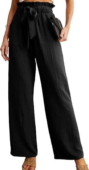Women’s Wide Leg Pants | High Waist | Adjustable Knot | Casual Trousers with Pockets
