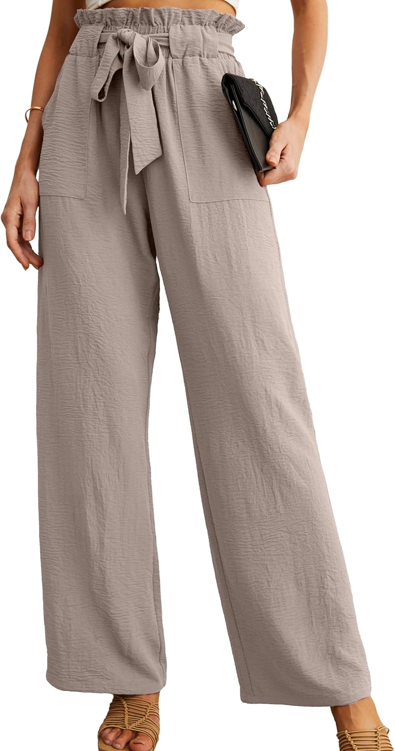 Women’s Wide Leg Pants | High Waist | Adjustable Knot | Casual Trousers with Pockets