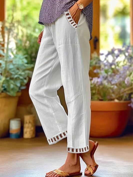 Women’s Cropped Pants | Relaxed Fit | Contrast Trim | Breathable Cotton Blend